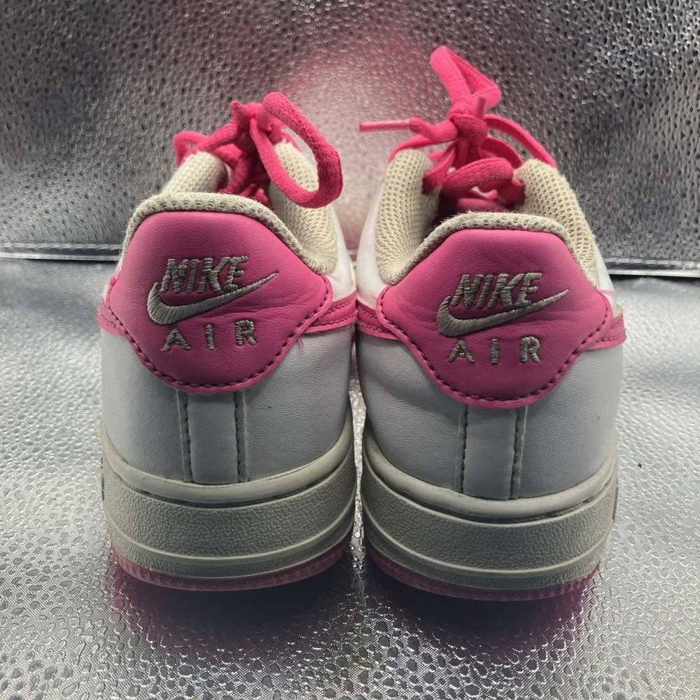 Nike Air Force 1 Low Top Leather Sneakers White/Pink Lace Up Kids US 1